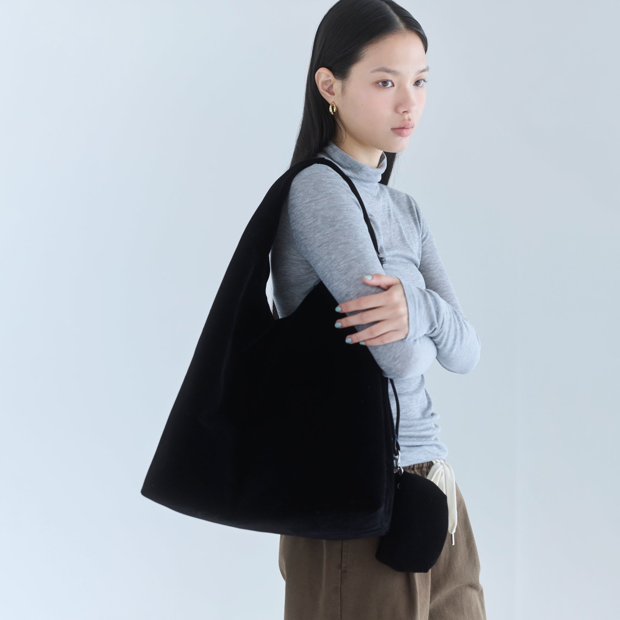 Velour one-handle shoulder bag