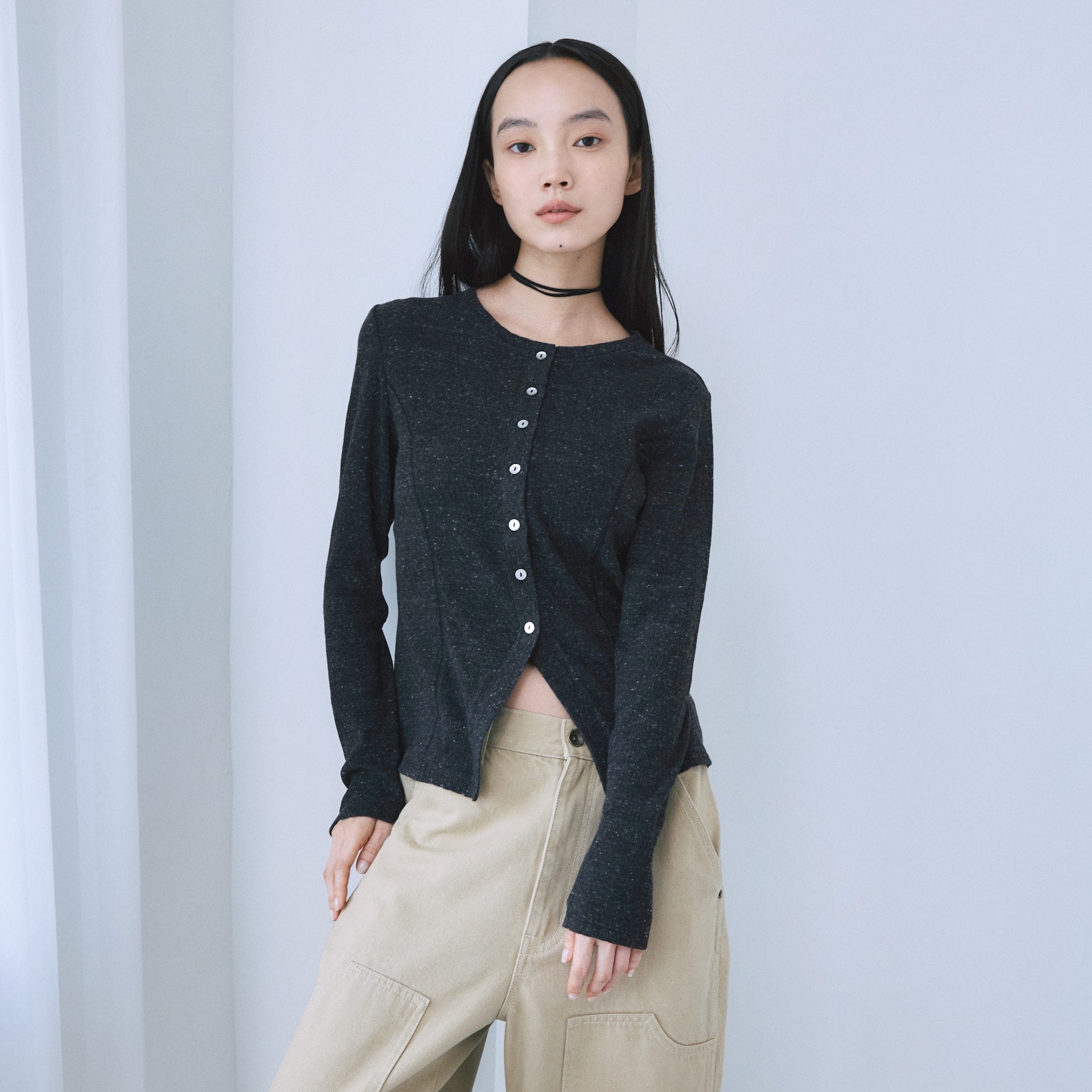 Ladder RIB Shape Cut Cardigan