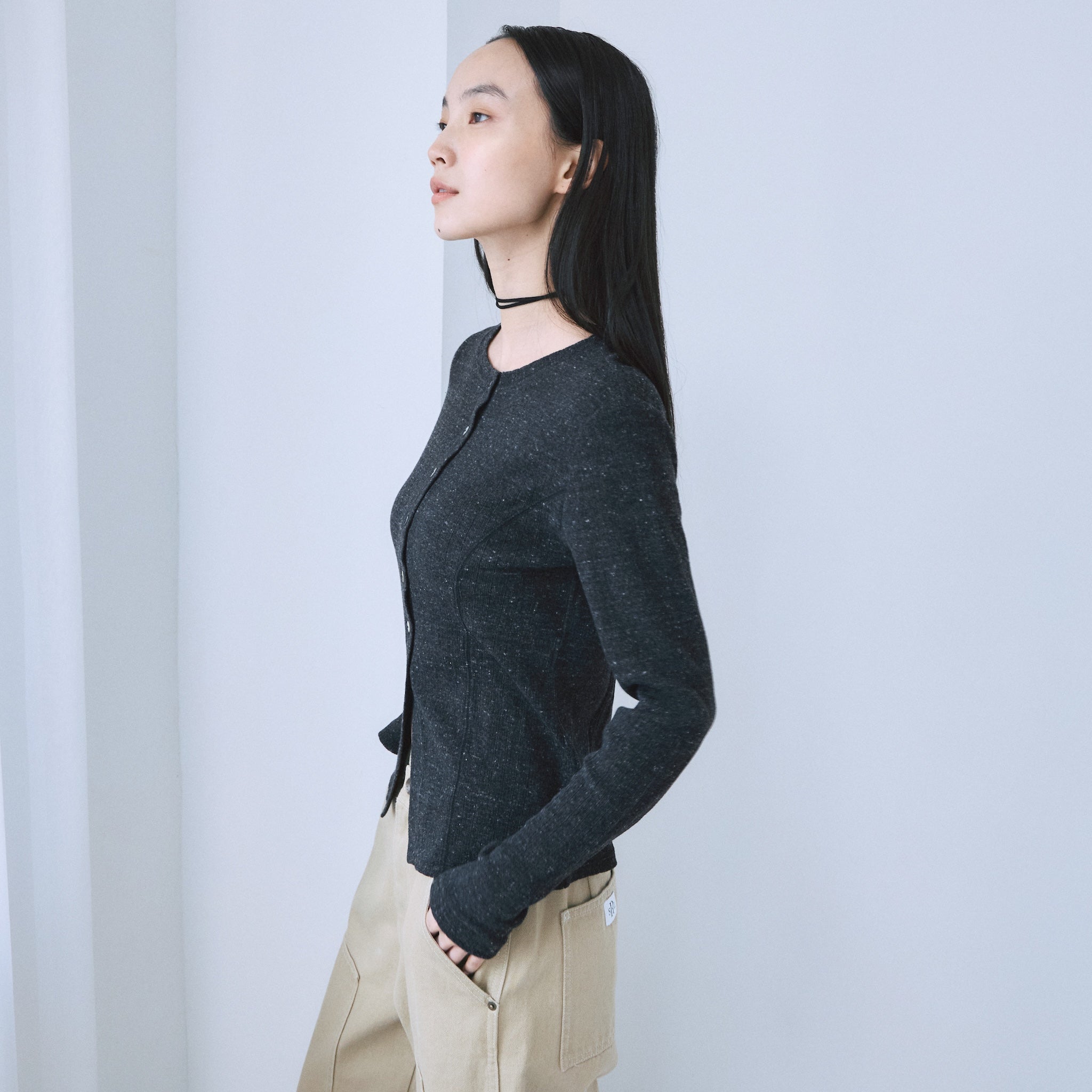 Ladder RIB Shape Cut Cardigan