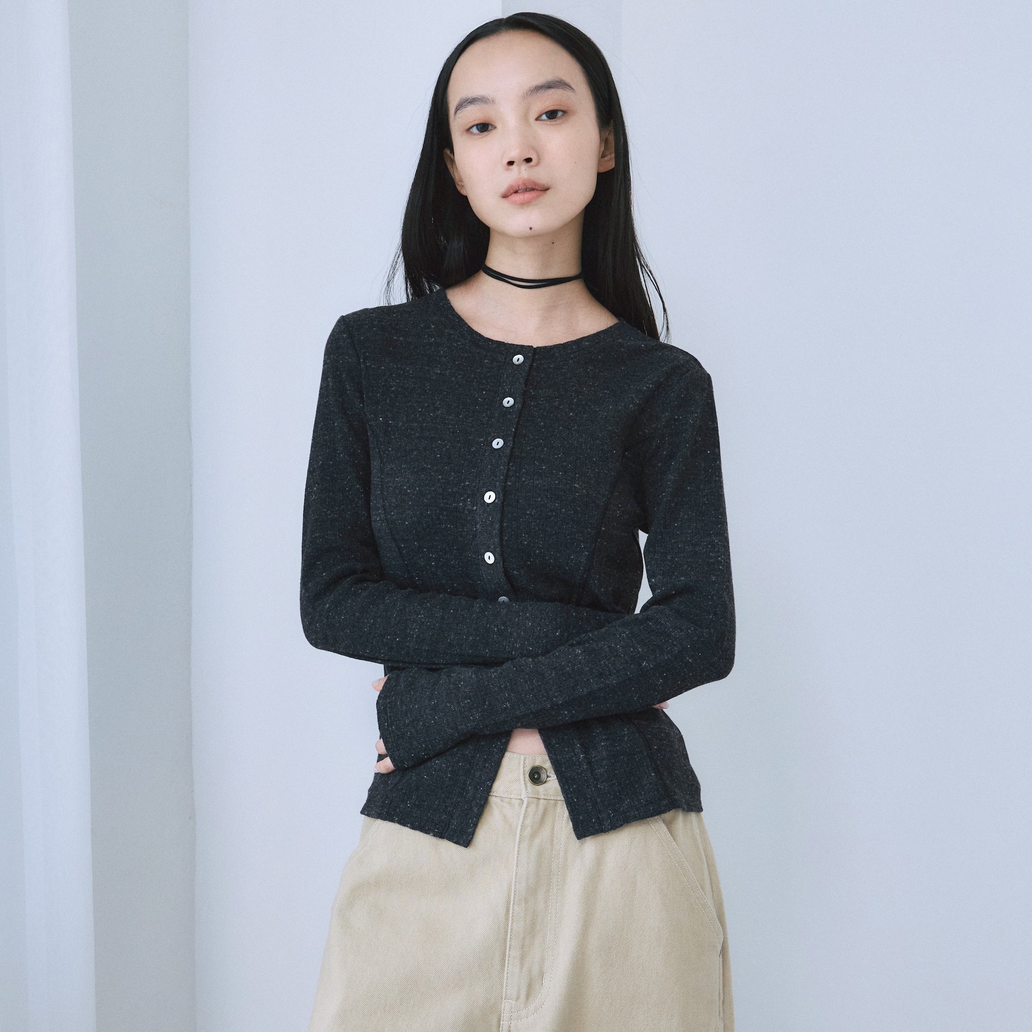 Ladder RIB Shape Cut Cardigan