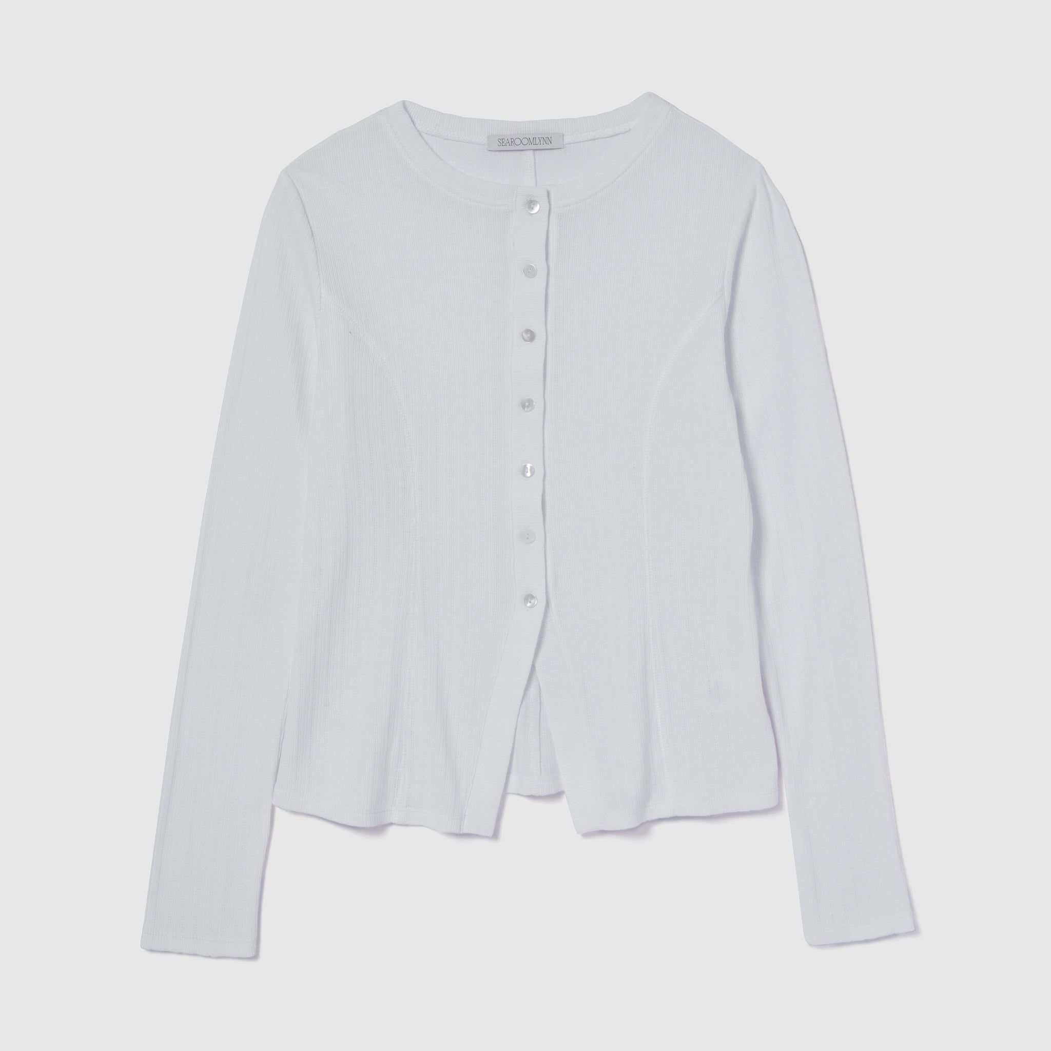 ラダーRIBシェイプカットカーディガン　ホワイト Ladder RIB Shape Cut Cardigan