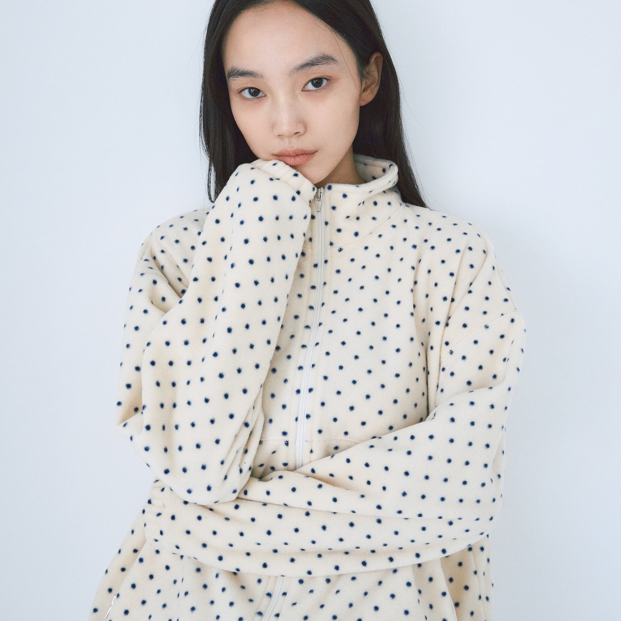 Cozy Fleece Dot Zip Hoodie