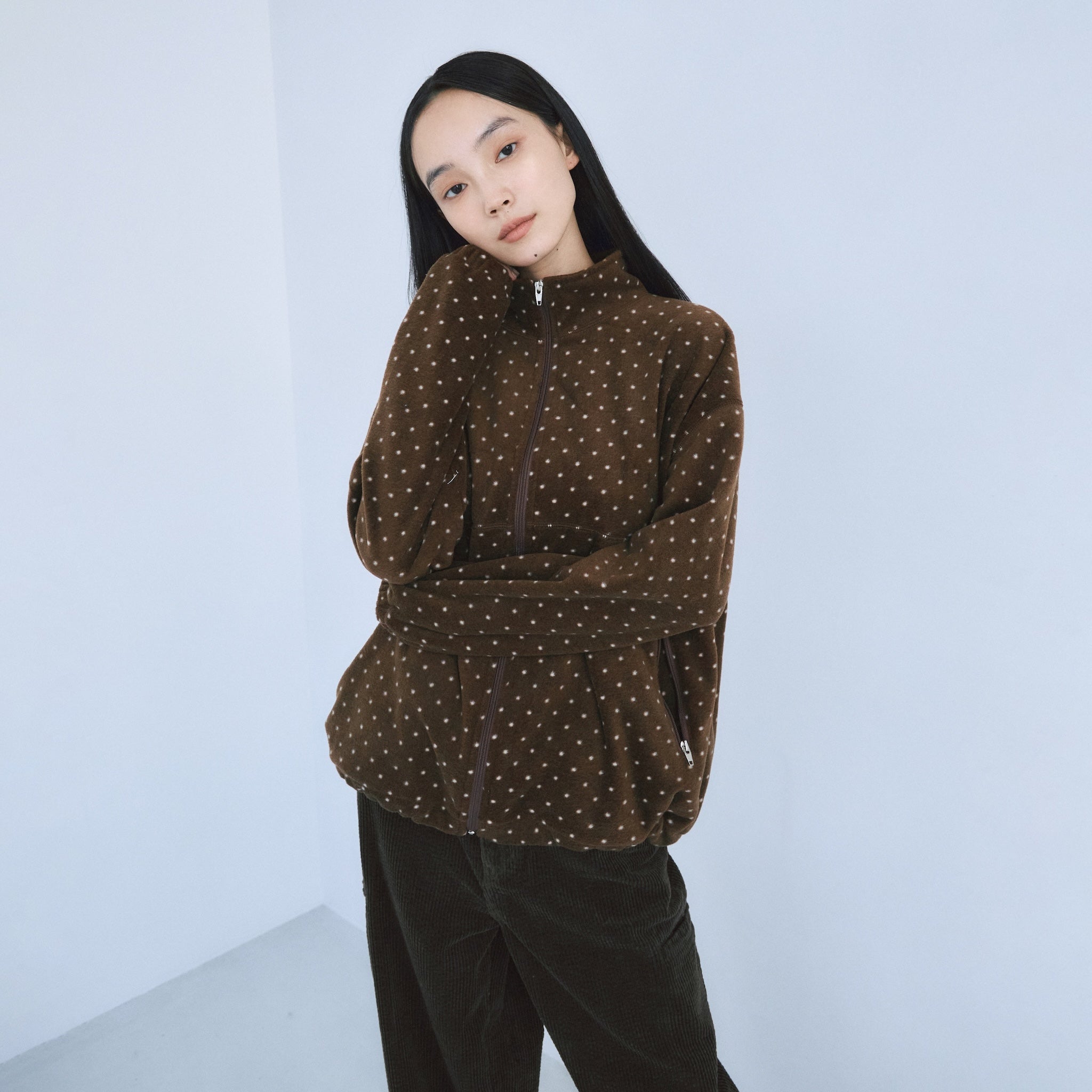 Cozy Fleece Dot Zip Hoodie