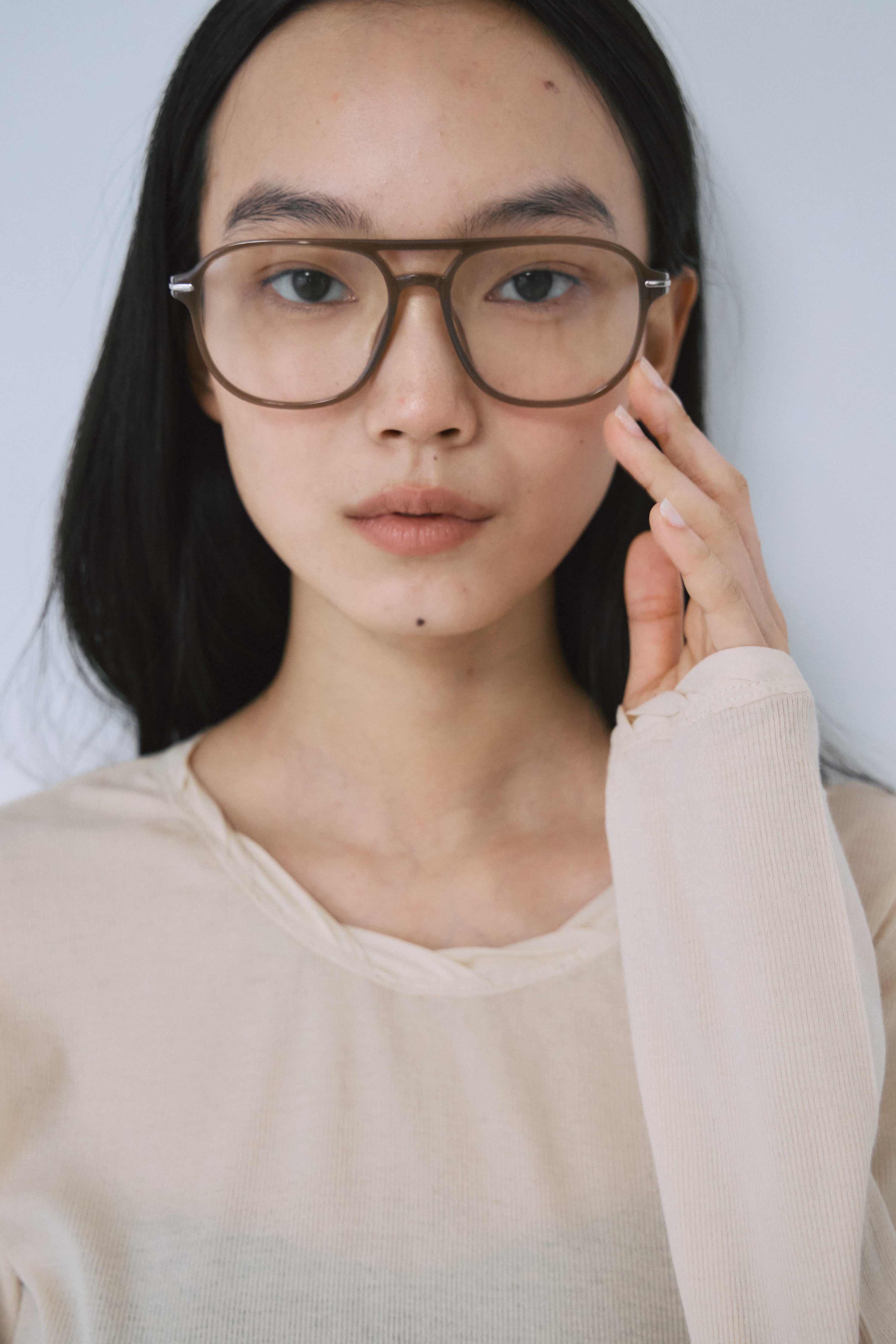 Soft sheer RIBツイストネックトップス