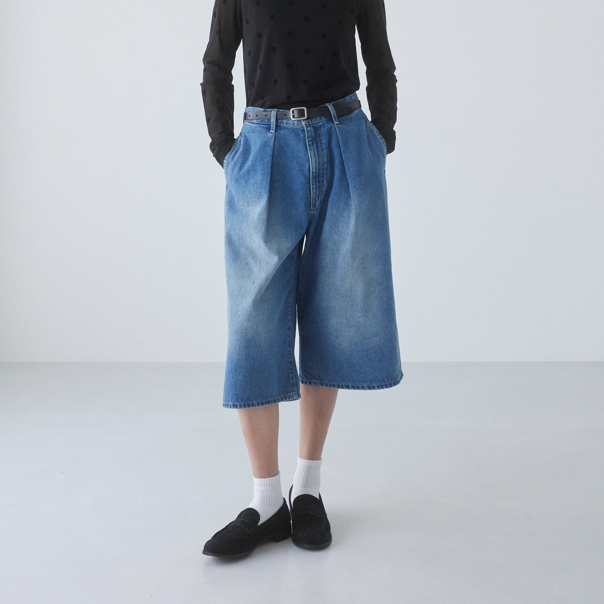 Denim Tuckハーフパンツ