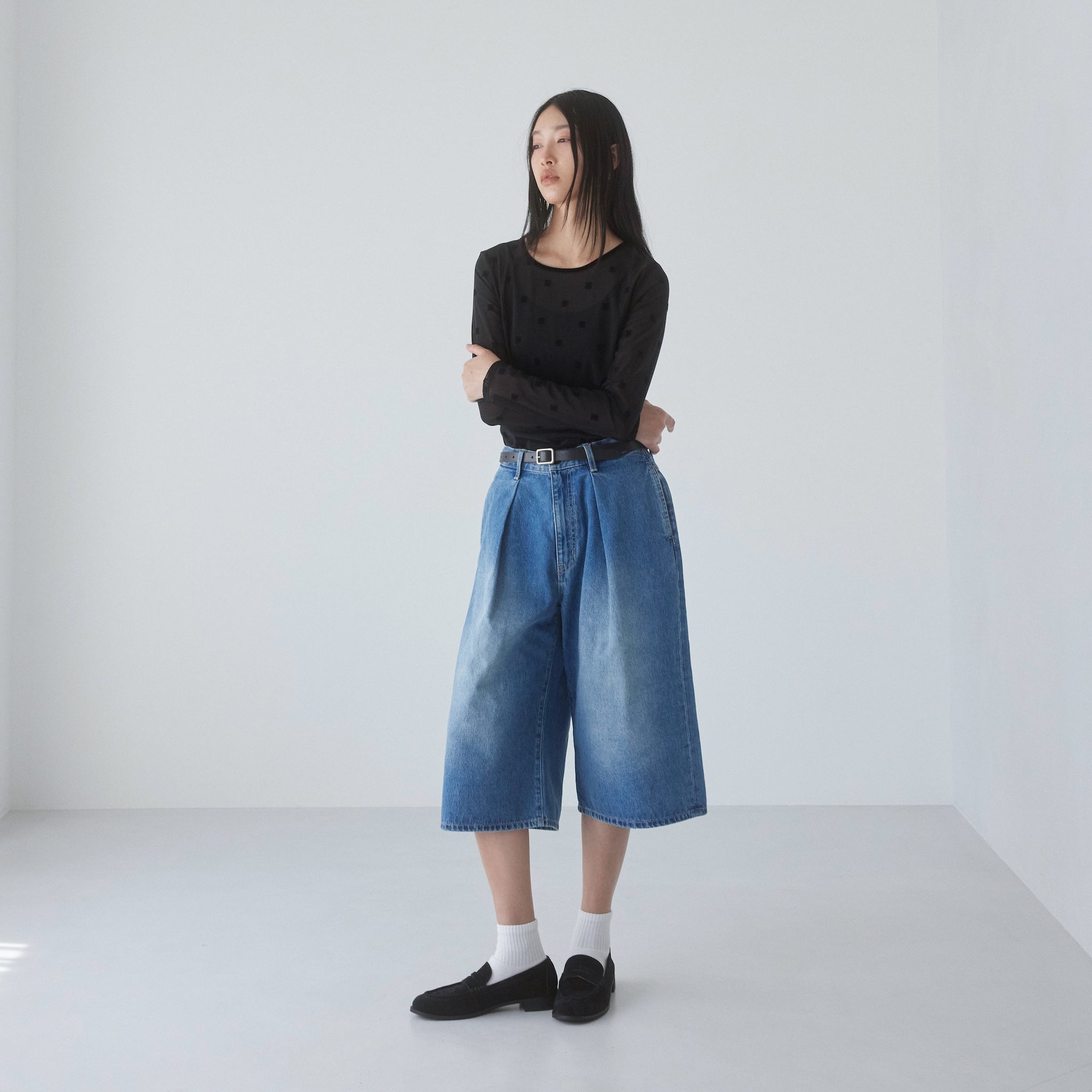 Denim Tuckハーフパンツ