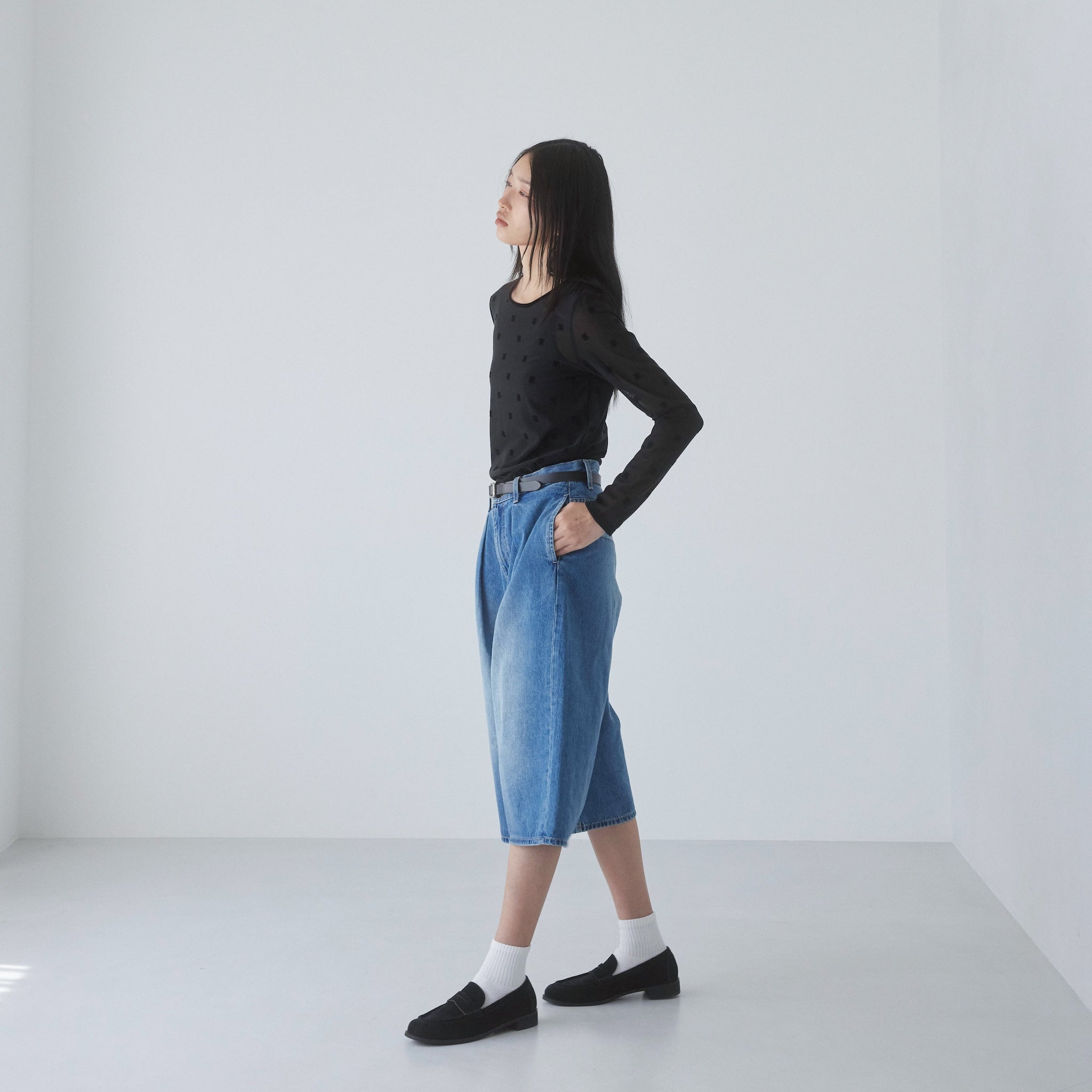 Denim Tuckハーフパンツ