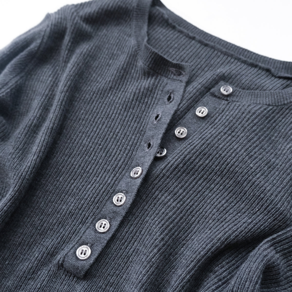 Henley Neck Ribbed Knit Pullover