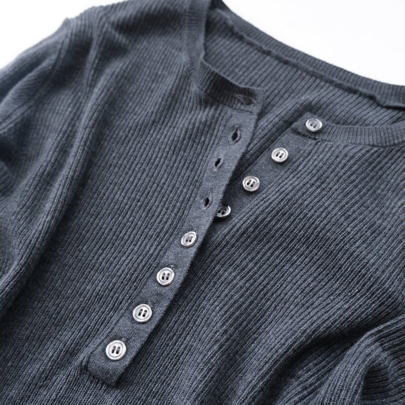 Henley Neck Ribbed Knit Pullover
