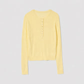 Henley Neck Ribbed Knit Pullover