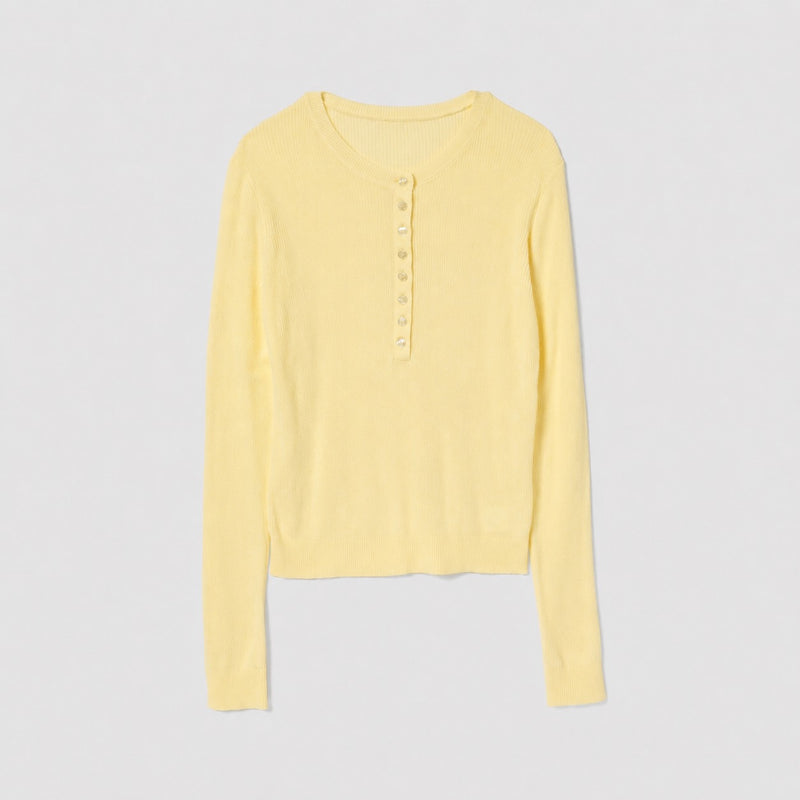 Henley Neck Ribbed Knit Pullover