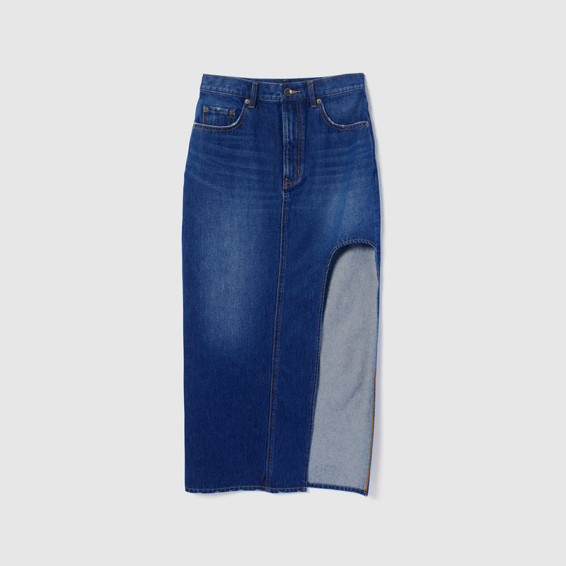 Curve-cut Denim Long Skirt
