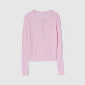Henley Neck Ribbed Knit Pullover