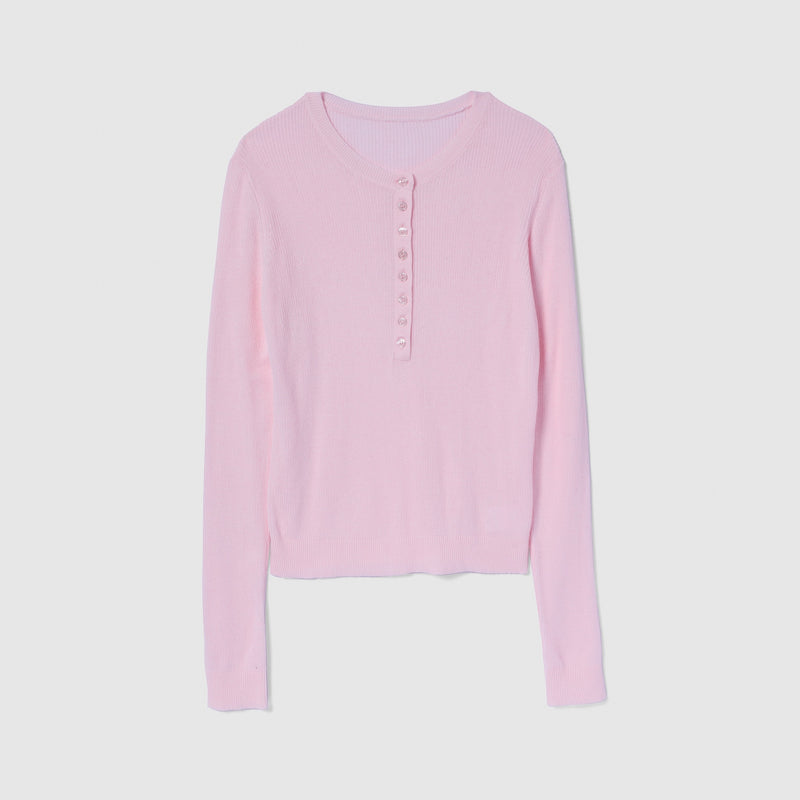 Henley Neck Ribbed Knit Pullover