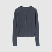 Henley Neck Ribbed Knit Pullover